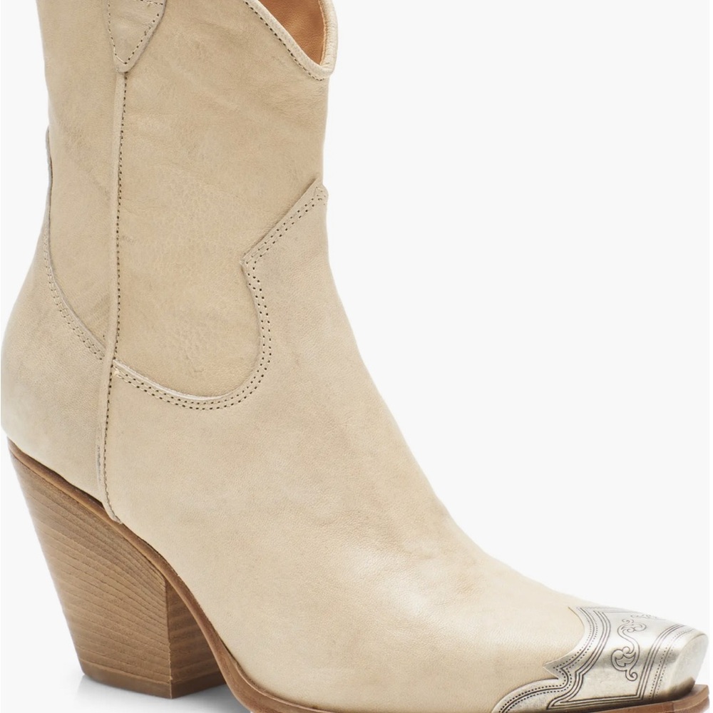 Free People Cream Heeled Western Boots